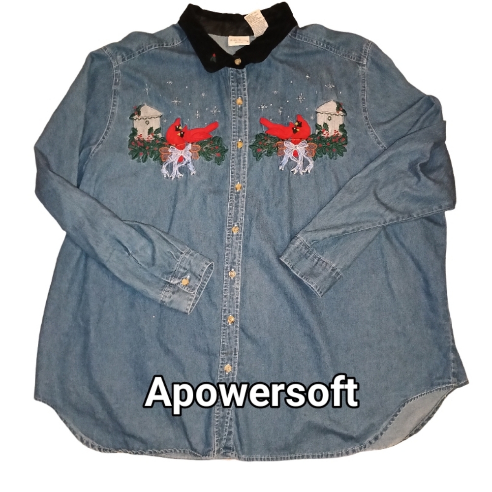 Vintage Denim Holiday Shirt — Bobby Brooks — Size 26/28